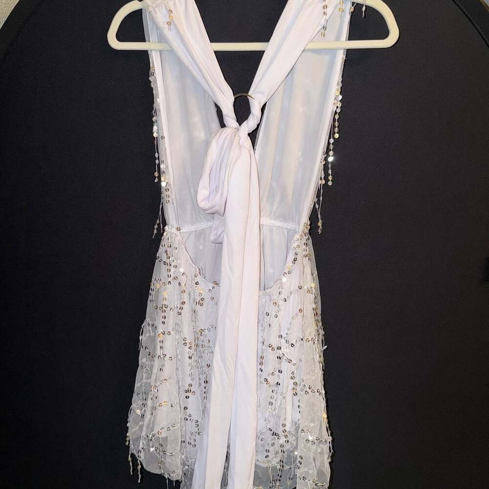 Lucy In The Sky Sequin Romper Size S White Halter Tulle Mini - Picture 3 of 5